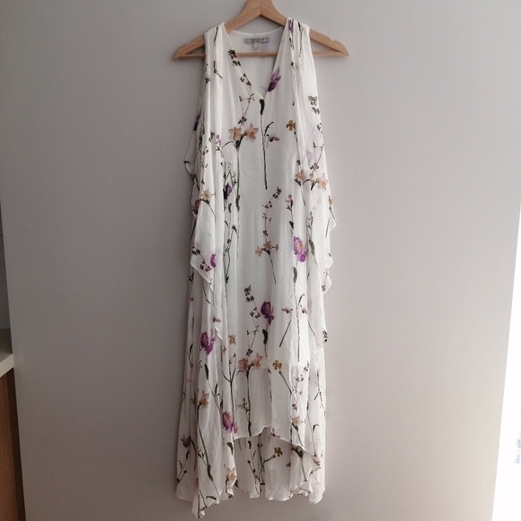 All Saints Capri Kikyo Layered Floral Asymmetrical Midi Dress Wrap/Shift Size 0 - Picture 3 of 17